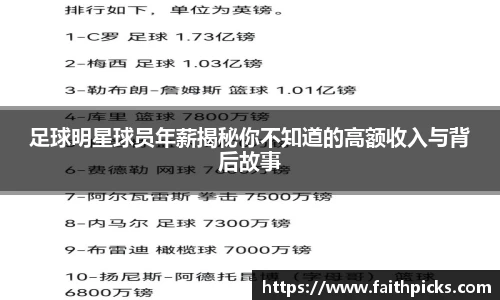 足球明星球员年薪揭秘你不知道的高额收入与背后故事